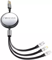 Forever 3in1 laidas USB – Lightning + 2x USB-C 1,2 m 100W juodas
