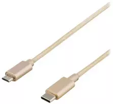 DELTACO PRIME USB kabelis, 2.0, C tipo ma, Micro-B tipo ma, 1 m, auksinis