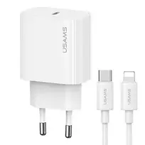 USAMS Ład. siec. 1xUSB-C T65 PD20W PD Greitas įkrovimas US-CC226 + laidas USB-C/Lightning US-SJ712 30W baltos spalvos Yi Series OYXLTZ02