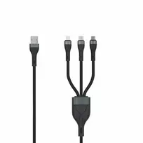 SEEK TOTI USB A to microUSB/Type-C/Lightning, 1.5 m Braided Cable 2A (non-MFI), Juodas