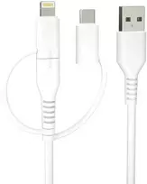 Forever Recycling „Forever“ perdirbto plastiko laidas 3-in-1 1,5 m 2,4 A USB-A – USB-C + microUSB + „Lightning“ KR3W1-00 baltas