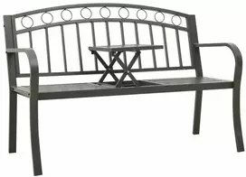Sodo suoliukas su staliuku, pilkos spalvos, 120cm, plienas