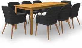 Lauko baldų komplektas Sodo valgomojo komplektas, 9 dalių, juodas (147877+4x44153)