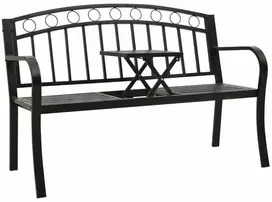 Sodo suoliukas su staliuku, juodos spalvos, 120cm, plienas