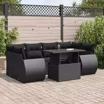 Lauko baldų komplektas Sofos komplektas su pagalvėlėmis, 7 dalių, juodas, poliratanas