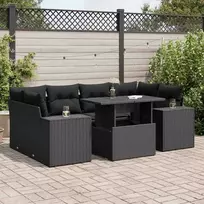 Lauko baldų komplektas Sofos komplektas su pagalvėlėmis, 7 dalių, juodas, poliratanas