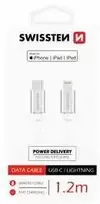 Kabelio / USB -C kabelis / „Lightning MFI“ 1,2 M Swissten - sidabras