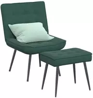 Poilsio kėdė su taburete, tamsiai žalios spalvos, aksomas