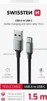 „Swissten Textile II USB - USB-C“ duomenų ir įkrovimo kabelis, 1,5 m