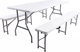 Lauko baldų komplektas Maitinimo komplektas: stalas + 2 suolai