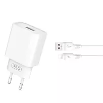 XO laidinis įkroviklis CE02D QC 3.0 18W 1x USB baltos spalvos + Lightning kabelis