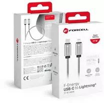 USB C - Lightning laidas Forcell F-Energy PD 3A 27W metalinis 1 m C238 sidabrinis