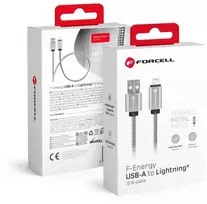 Cable USB A to Lightning Forcell F-Energy 2,4A 12W Metal 1 m C236 sidabrinis