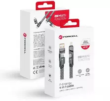 Cable 4in1 USB C / USB A to USB C / Lightning Forcell F-Energy QC PD 3A 60W 1 m C241 chrome
