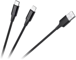Cabletech Kabelis USB A kištukas - USB C kištukas/Lightning kištukas (2in1) 1m