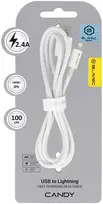 Oem Blavec Kabelis Candy braided - USB į Lightning - 2,4A 1 metre Apple CarPlay (CCA-UL24W10) baltos spalvos