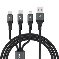 Dudao L3E 3 in 1 60W MicroUSB USB-C Lightning kabelis 1.2m – juodos spalvos