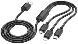 Laidas 3in1 USB A į Lightning / Micro USB / USB C Hoco 2A X74 1 m juodas