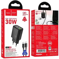 Telefono įkroviklis Hoco USB A + USB C QC3.0 PD 3A 30W + laidas USB C į USB C N63 juodas