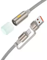 USB A / USB C laidas su LED lempute Hoco UA38C auksinis 0,3 m