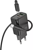 Telefono įkroviklis Hoco USB A + USB C QC3.0 PD 3A 20W + laidas USB C - Lightning N61 juodas