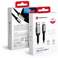 Cable USB A to USB C Forcell F-Energy QC4.0 3A 66W Cafule 2 m C256 juodas