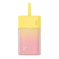 Baseus Popsicle 5200mAh 20W Powerbank with Built-in Lightning kabelis (+ Baltas Baseus Simple USB-C - USB-C 60W/20V/3A/30cm kabelis) - geltona-rožinė