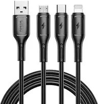 WiWU - Starlink serijos duomenų kabelis Wi-045E 3w1 USB A į USB C, Micro USB, Lightning 3,1A 1m - juodas