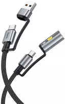 Laidas „viskas viename“ USB A / USB C į USB C / cigarečių žiebtuvėlio jungtis Hoco 3A 60W 1,2 m U138 juodas