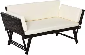 Outsunny Poliratano sodo sofa, 2 sėdimų vietų sodo baldai, sulankstomi porankiai 129 x 63 x 67 cm