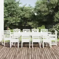 Lauko baldų komplektas Sodo valgomojo baldų komplektas, 11 dalių, baltas, pušis