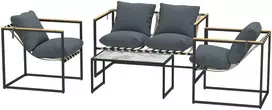 „Outsunny“ plieno 4 asmenų lauko baldų komplektas, atsparus oro sąlygoms, balkono baldų rinkinys su dviviete sofa, 2 foteliais, sėdynių pagalvėlėmis, šoniniu staliuku, lauko baldų komplektas sodui, terasai, balkonui, pilkas