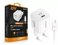 ALIGATOR išmanusis tinklo mini įkroviklis PD 20W, 1x USB-C, USB-C/USB-C laidas, baltas