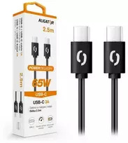 Data cable ALIGATOR POWER 65W, USB-C/USB-C 3A, 2.5m juodas