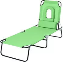 Outsunny "Outsuuny" sulankstomas sodo gultas su skaitymo langeliu, galvos pagalvėle, 4 kryptimis reguliuojamu atlošu, oro sąlygoms atsparus kempingo gultas, pakraunamas iki 120 kg, skirtas sodui, paplūdimiui, baseinui, žalias