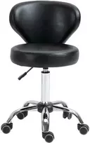 HOMCOM sukama masažinė taburetė - 360° pasukama darbo taburetė - reguliuojamo aukščio sėdynė 49-64H cm, ergonomiškas atlošas - chromuotas metalas su juodos odos imitacijos apmušalu