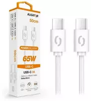 Duomenų kabelis ALIGATOR POWER 65W, USB-C/USB-C 3A, 0,5m baltas