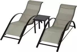 "Outsunny" 3 dalių saulės gultų rinkinys su šoniniu staliuku - pilka