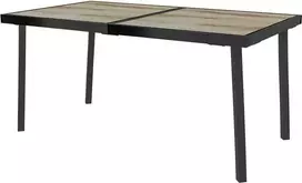 Outsunny sodo stalas, balkono stalas, 145 x 85 cm terasos stalas 6 asmenims, medžio išvaizdos, lauko valgomojo stalas, plieno rėmas, pilkas
