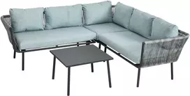 Lauko baldų komplektas Outsunny 4 dalių rotango sodo baldų komplektas, svetainės baldai su pagalvėlėmis, sėdimoji grupė su 2 dvivietėmis sofomis, 1 kampine sofa, 1 kavos staliuku, sodo baldai balkonui, terasai, aliuminis+poliesteris, pilka
