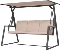 "Outsunny Hollywood Swing" 3 vietų supamasis suolas su pagalvėlėmis ir reguliuojamu stogu, iki 300 kg, chaki spalvos, 205x130x175 cm