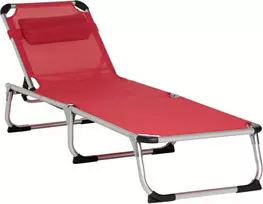 "Outsunny" saulės gultas sodo gultas aliuminio audinio gultas poilsio gultas 5 kartus reguliuojamas sulankstomas ergonomiškas tinklinis audinys raudonas 165 x 60 x 76 cm