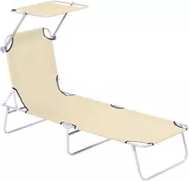 Outsunny Saulės gultas su apsauga nuo saulės - Smėlio spalvos 187 x 58 x 36 cm