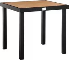 Outsunny sodo stalas 4 asmenims, pietų stalas, aliuminis stalas, sodo baldai, poilsio baldai, lengvai prižiūrimas, plastikas, natūrali + juoda spalva, 80 x 80 x 74 cm