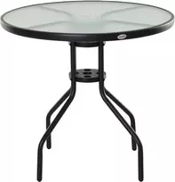 Outsunny sodo stalas balkono stalas bistro stalas su skėčio anga grūdintas stiklas + metalas juodas Ø80 x 72 cm