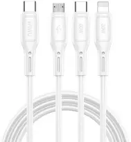 WiWU - Starlink serijos duomenų kabelis Wi-046E 3w1 USB C į USB C, Micro USB, Lightning 60W 1m - baltas