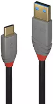 USB Kabelis - LINDY Anthra Line USB 3.2 Type A į C Laidas, M/M, 10Gbps, 3 m, Juodas
