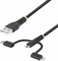Kabelis USB StarTech USB-A - USB-C + microUSB + Lightning 1 m Juodas (RLTCUB1MBK)
