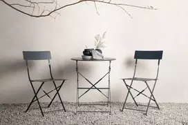 Lauko baldų komplektas Venture Design Bistro komplektas, Marseille, skaitmeniškas, stalas: ⌀60 Kėdė: D: 45 A: 80 P: 42, Tamsiai pilka