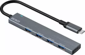 USB-C šakotuvas DELTACO, 5Gbps, 4x USB-A lizdas, aliuminis, pilkas / USBC-HUB206 / 1903173